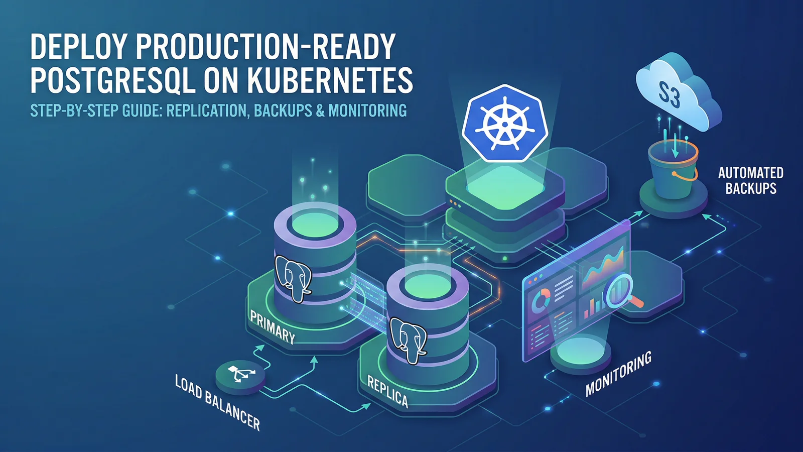Production PostgreSQL on Kubernetes with replication, backup, and monitoring